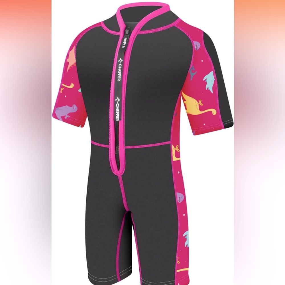 NWOT Kids Shorty Wetsuit 2mm Neoprene Front Zip, Pink Black, Size Small